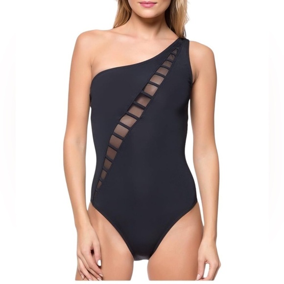 Bleu Rod Beattie Womens Meshing Around Asymmetrical One Shoulder Swimsuit 8 - Picture 1 of 11